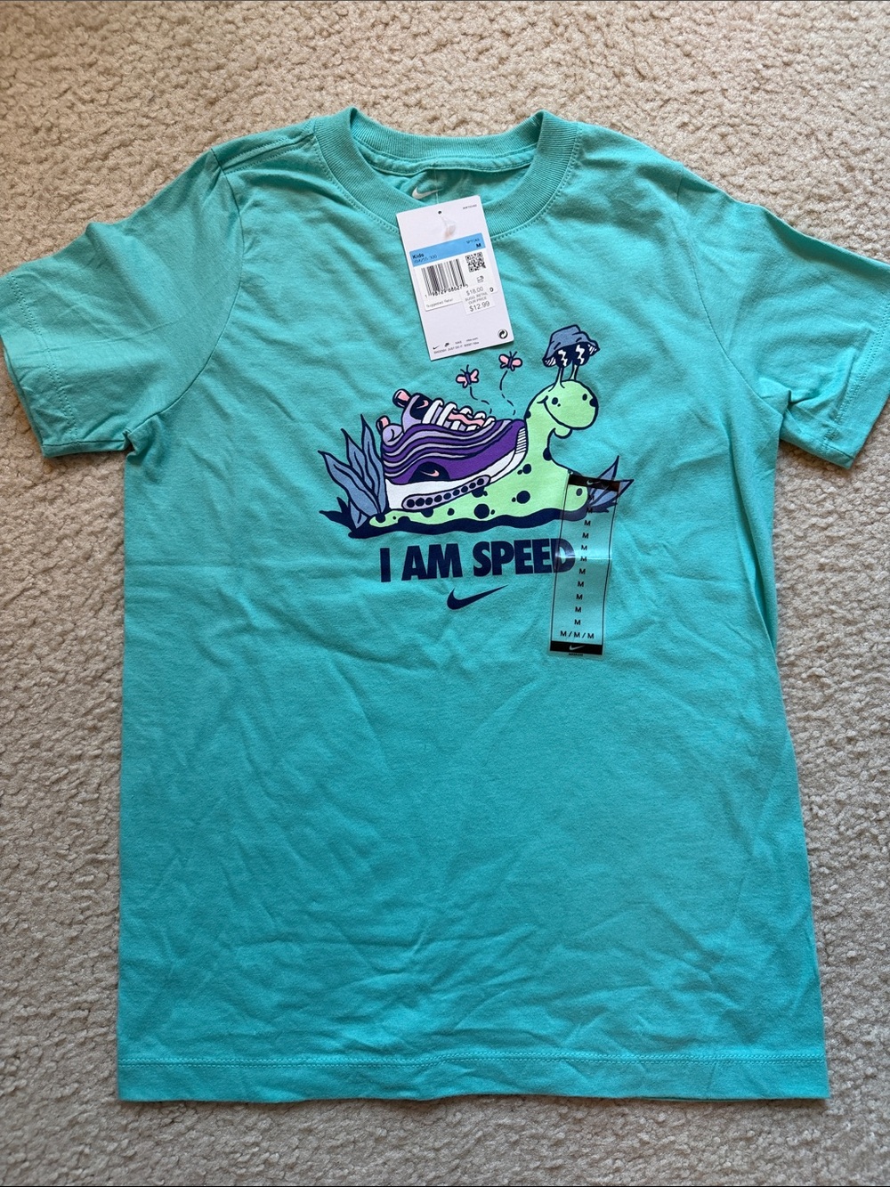 Nike Kids Turquoise Graphic Tee with Turtle 'I AM SPEED'